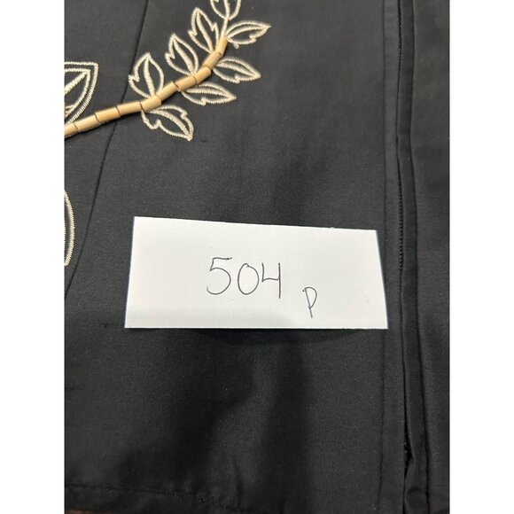 Silkland Small Black Embroidered 2-Piece Silk Pant Suit Palm Leaf Details - Picture 11 of 11